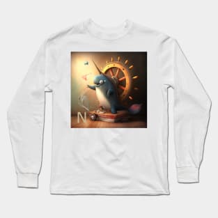 Letter N for Narwhal Navigating a ship AdventuresOfSela Long Sleeve T-Shirt